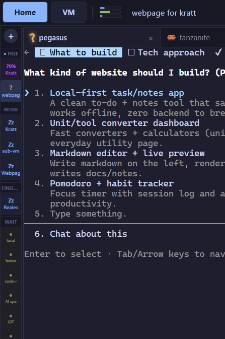 A column of workspace environments, each on its own branch showing Working, Testing UI, or PR ready.